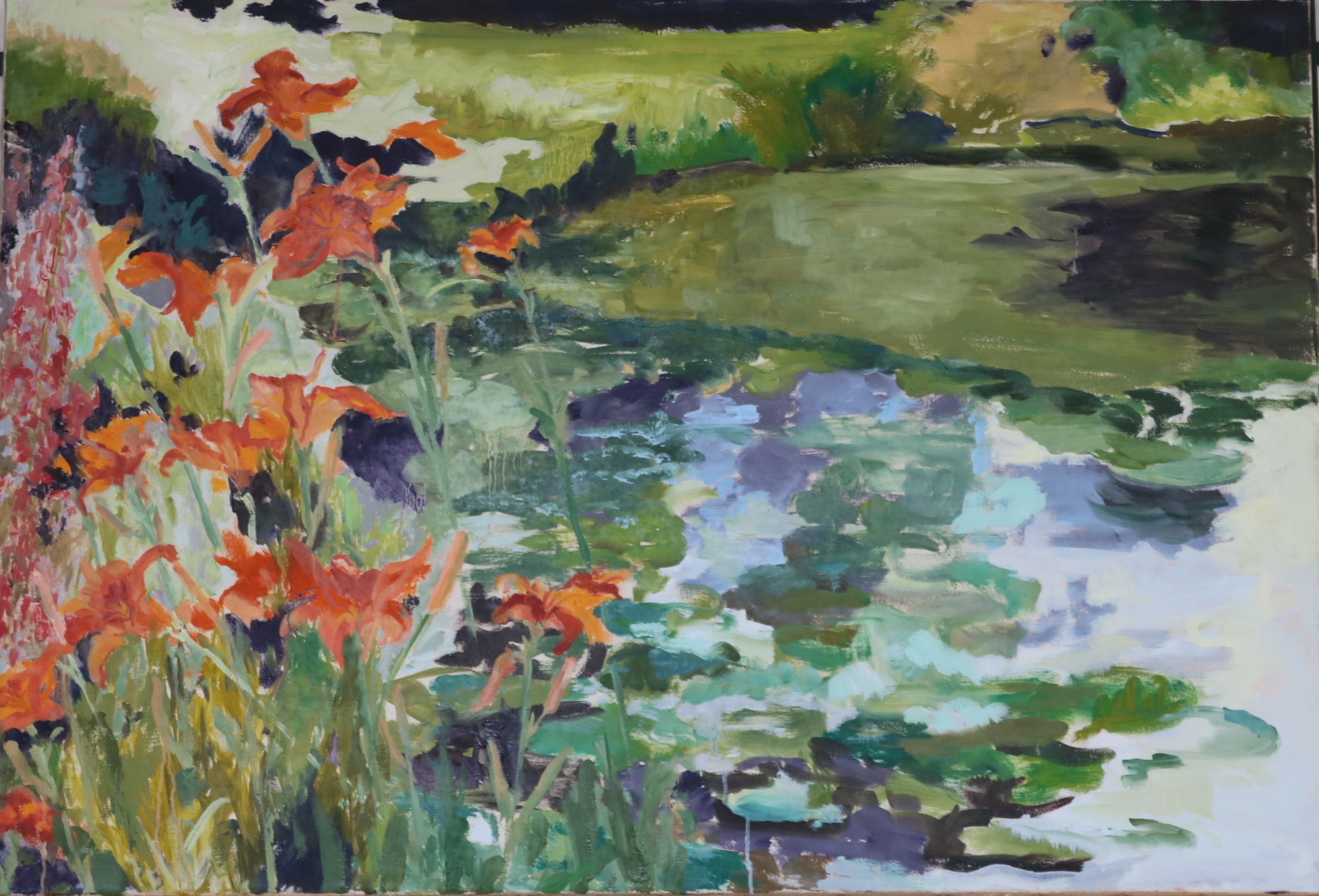 Image of - Day Lilies and Pond at Bagatelle