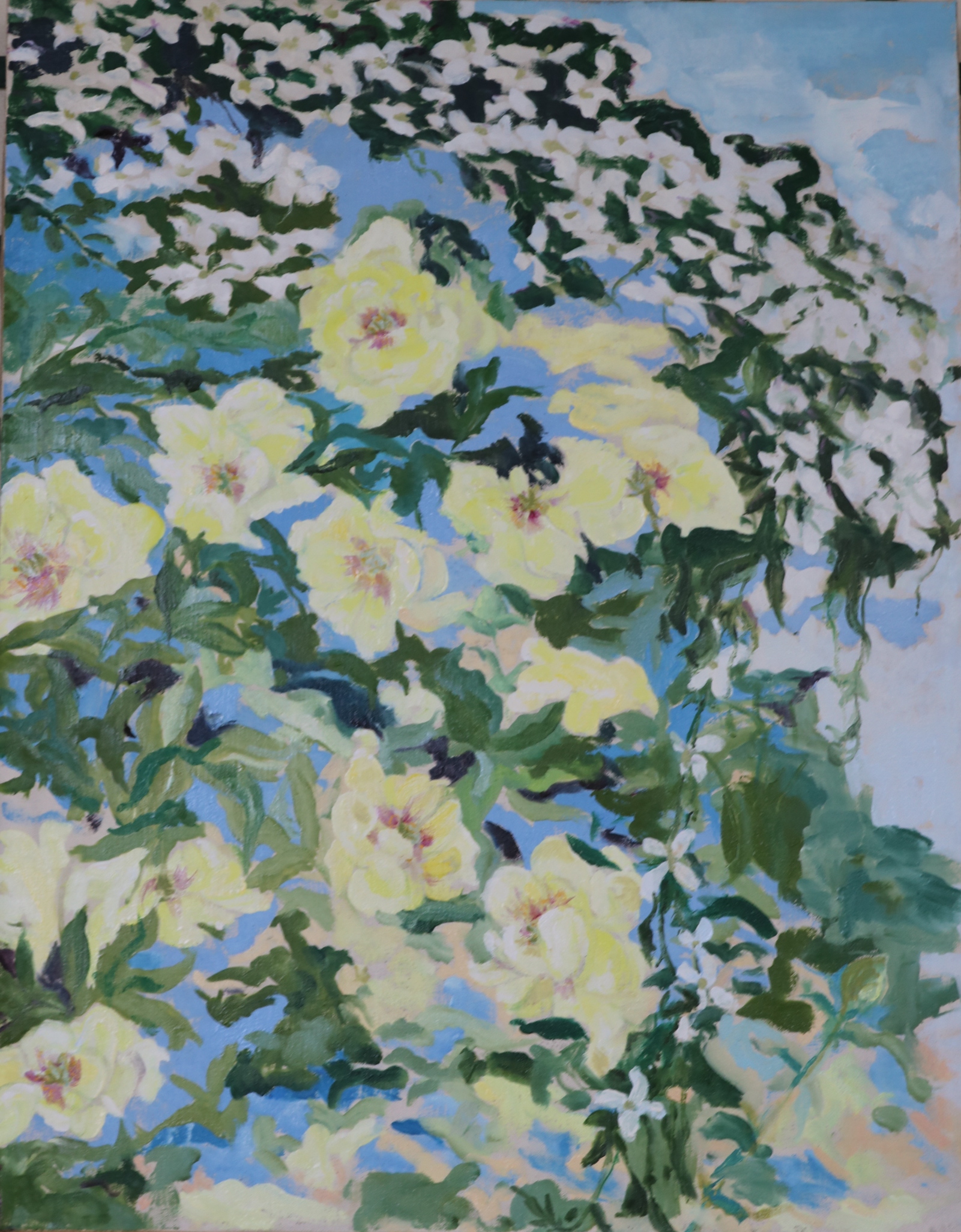 Image of - Yellow Peonies and Clematis Armandi